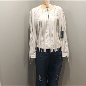 A.N.A White Jacket with leather fringe.